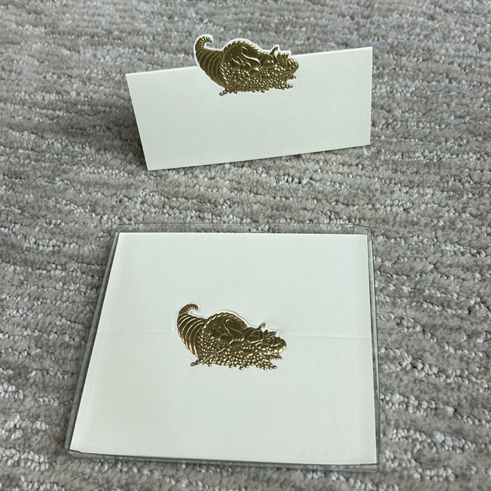 20 Embossed Gold Cornucopia Thanksgiving Cream Placecards